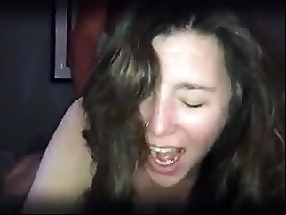 Wife holds hubby as BBC makes her cum brunette amateur